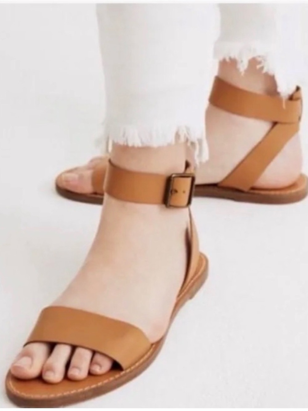 Madewell Cognac Leather Ankle-Strap Flat Sandals